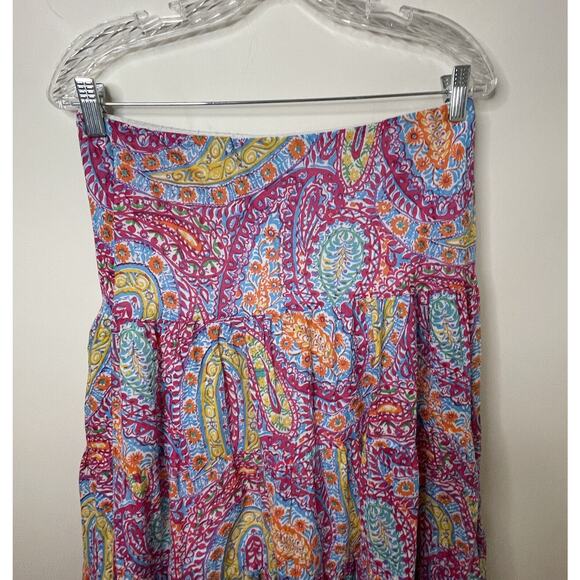 Ralph Lauren Cotton Tiered Maxi Skirt Pink Paisley Boho Beach Size XS / S - 30” - Picture 4 of 10